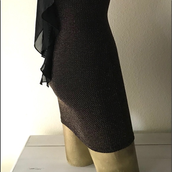 JANUARY 7 Shimmery BLACK GOLD Bodycon MINI DRESS With BOW Detail Back S - Picture 10 of 11